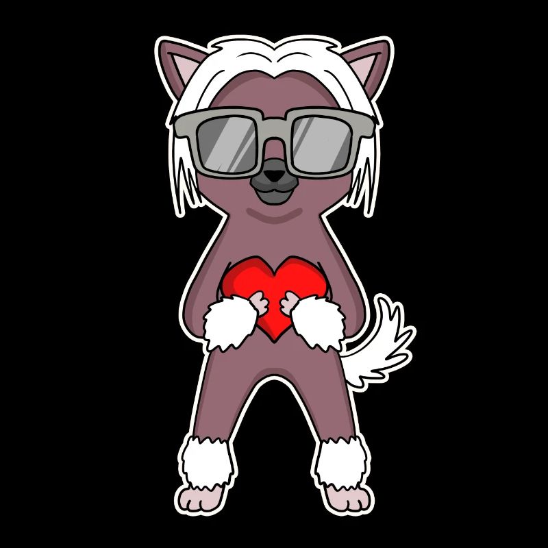 Hund mit Herz und Brille - Chinesischer Schopfhund
