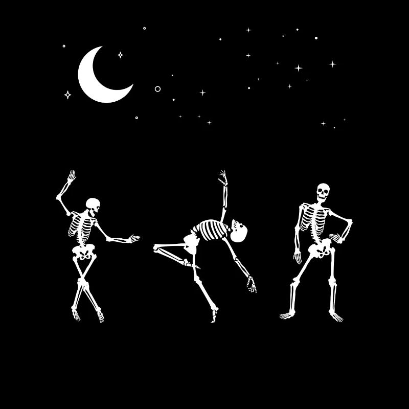 Dancing Skeletons Stars Moon Night