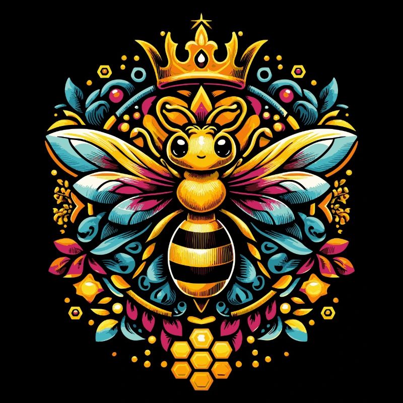 Vibrant, colorful queen bee motif