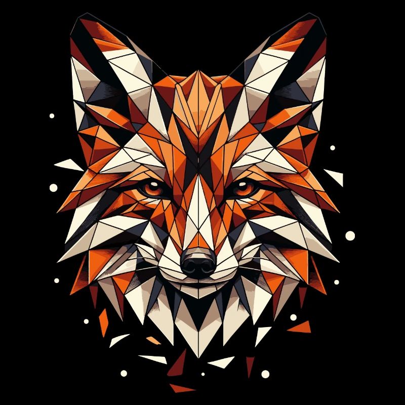 Colorful, geometric fox head polygon motif