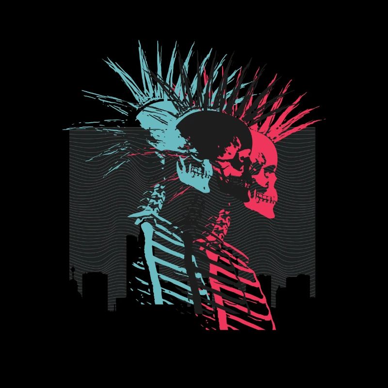Neon Punk Rock Schädel City Skyline