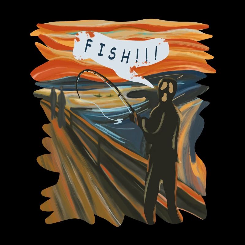 Graphique en éventail d’un pêcheur au coucher du soleil