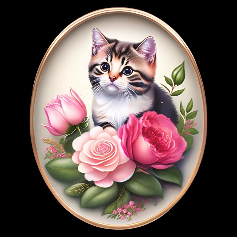 Portrait de chat vintage avec des roses