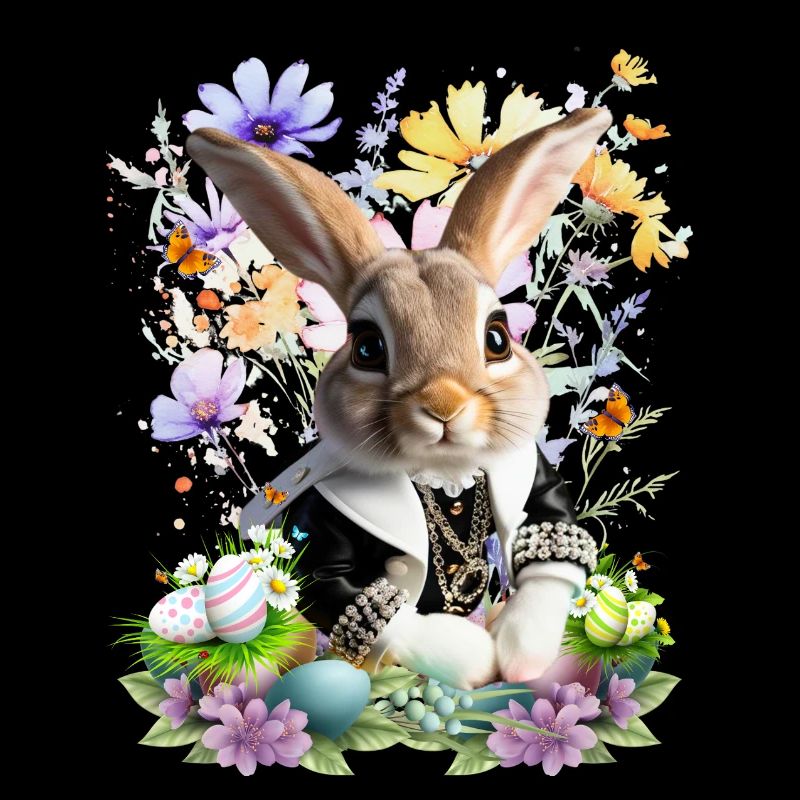 Élégant lapin de Pâques dans un champ de fleurs