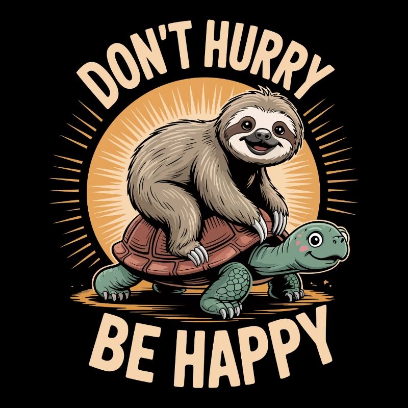 Funny Sloth And Tortoise Dont Hurry Be Happy
