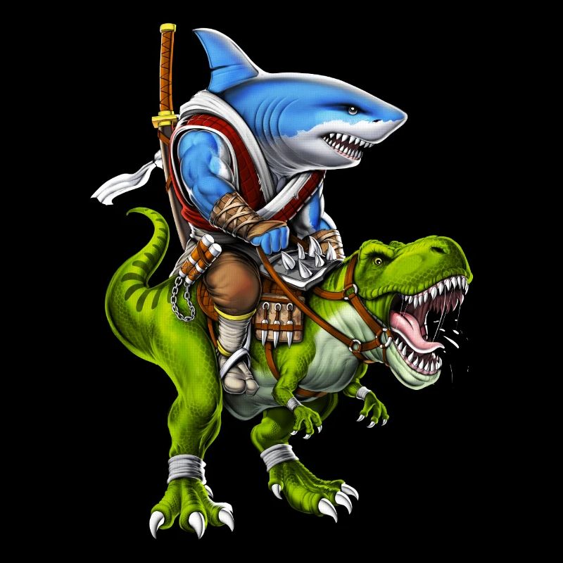 Hai-Samurai reitet auf T-Rex-Dinosaurier