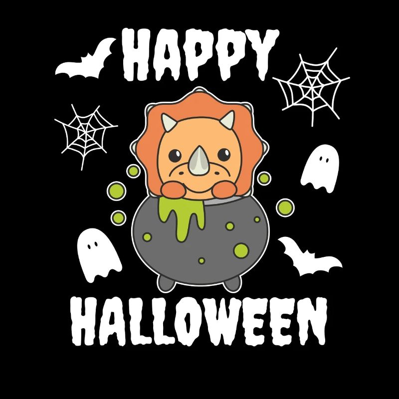 Triceratops Happy Halloween Witch's Cauldron Bat