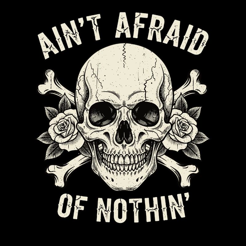 Skull with roses and slogans