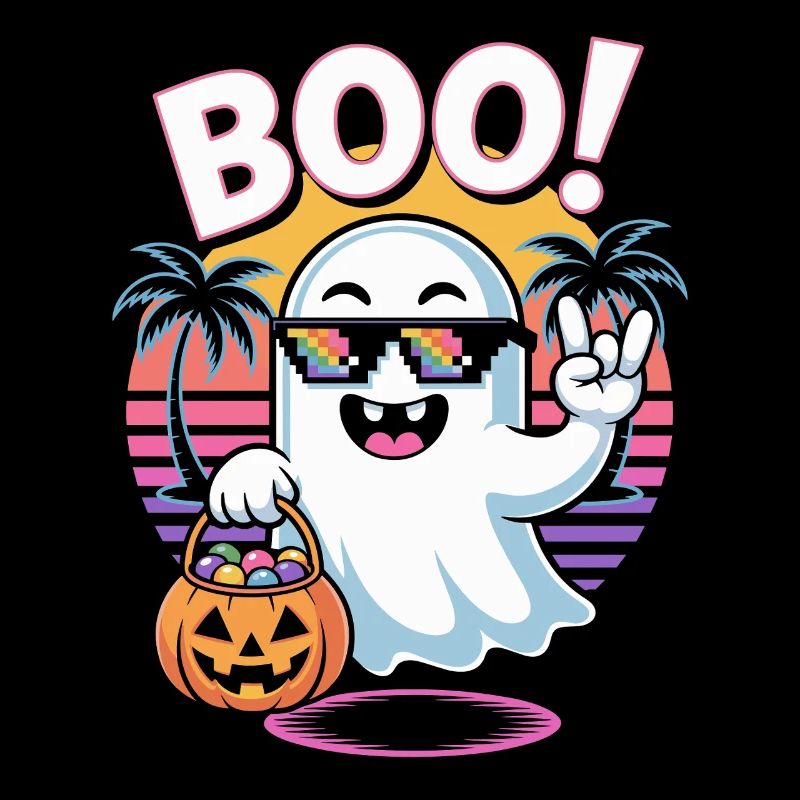 Boo! Cool Ghost With Sunglasses And Pumpkin For