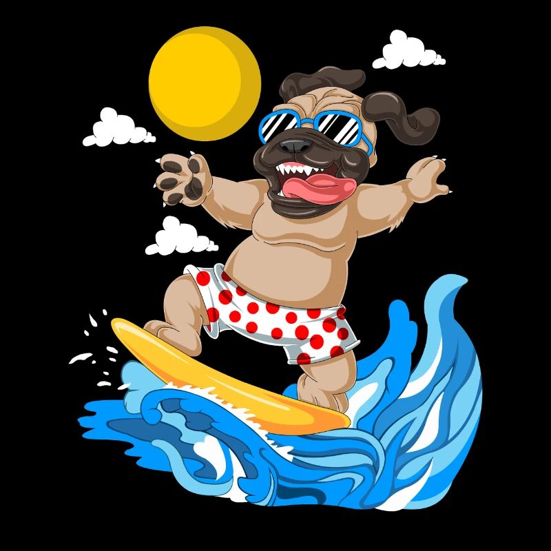 Pug Surfing Tee de plage d’été