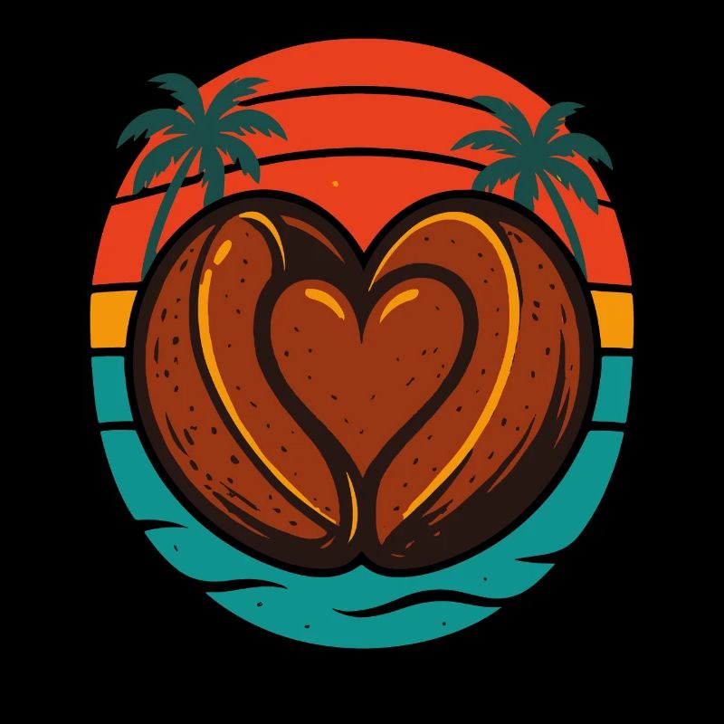 Café Amour Coeur Rétro Coucher de soleil Design
