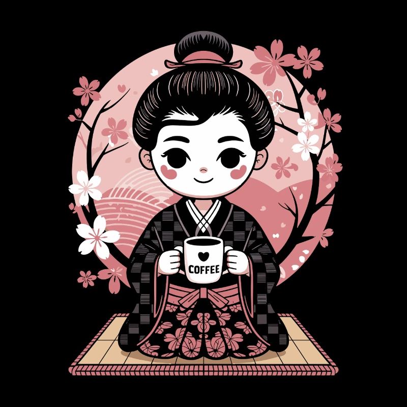 Coffee and cherry blossom harmony in kimono