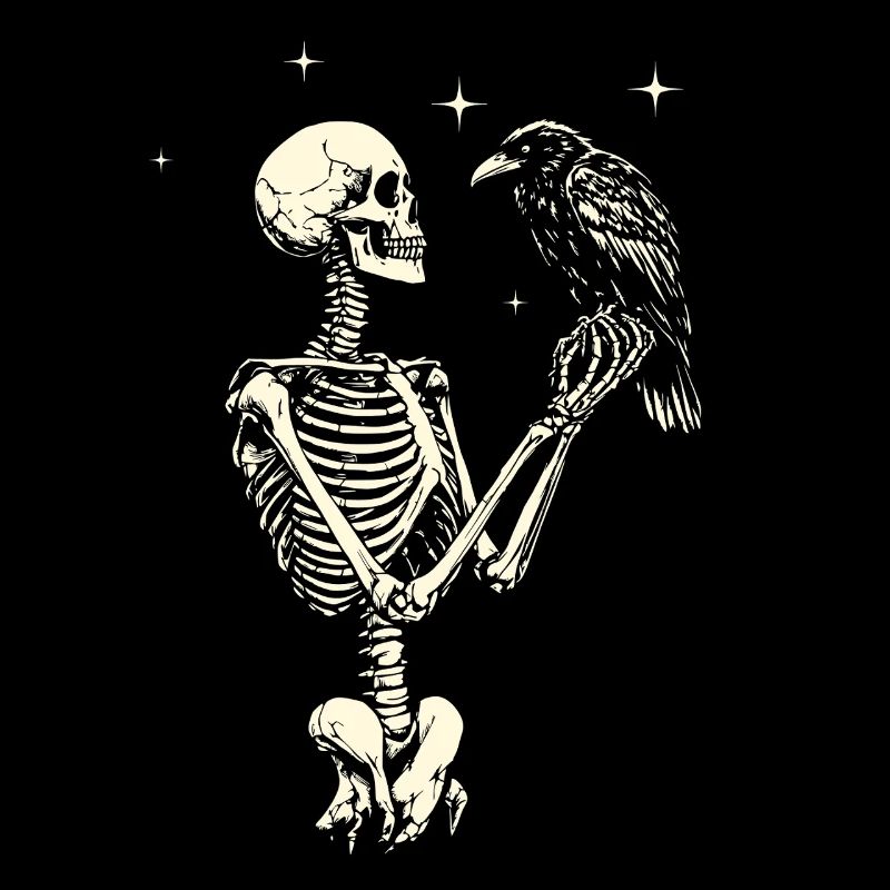 Skelett mit Rabe