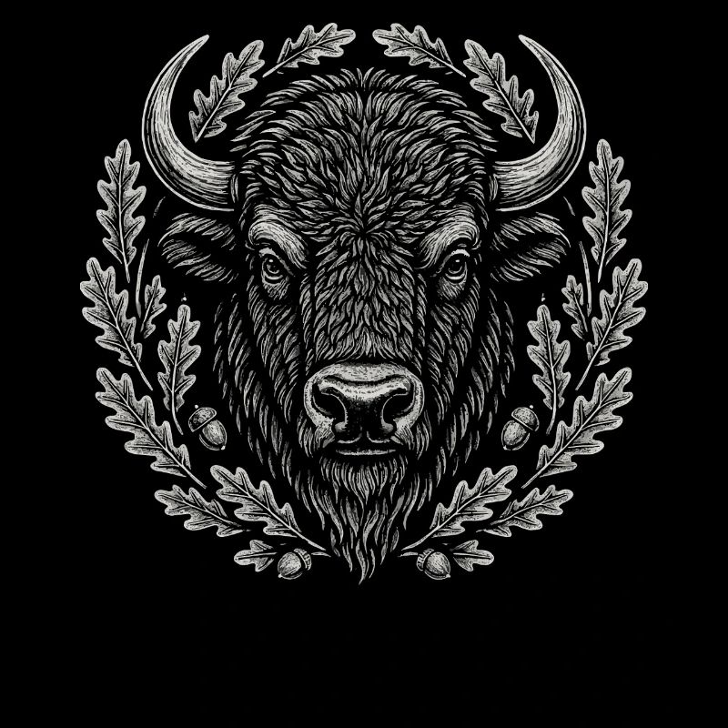 Bison d’Europe avec couronne de chêne Art
