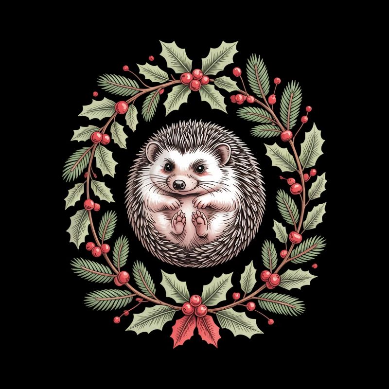 Hérisson de Noël en couronne de houx