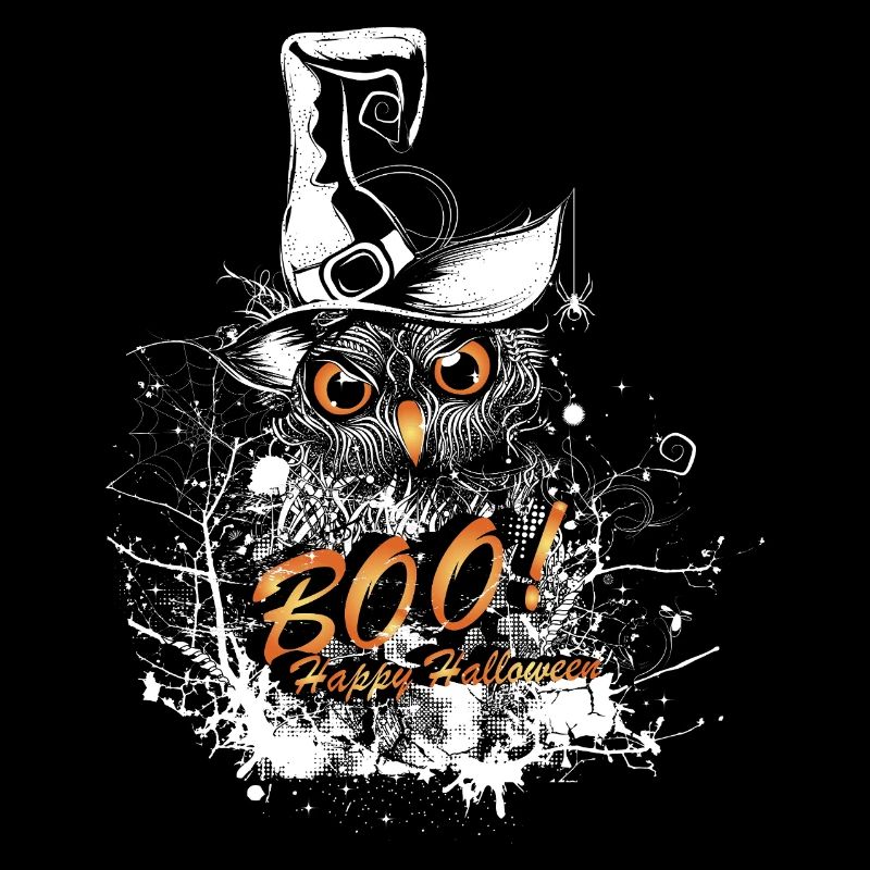 Halloween Eule mit Hexenhut und BOO Schriftzug