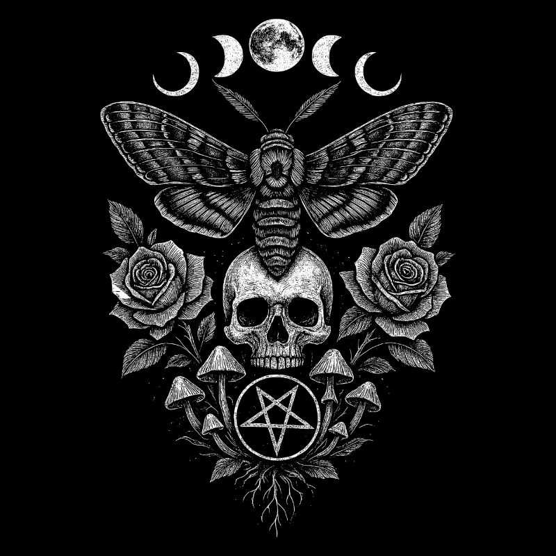 moth with skull moon phases occultism occult