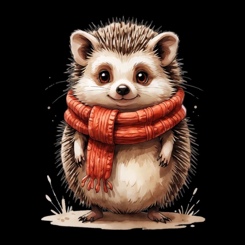 Hérisson d’hiver avec écharpe rouge