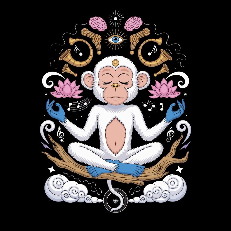 Meditating monkey with lotus bed and