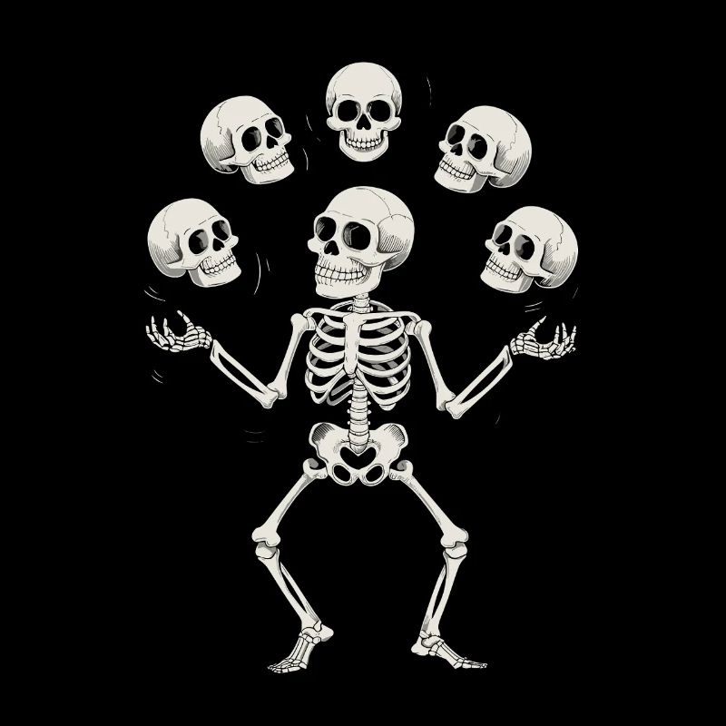 Jonglage de squelettes avec art de crânes