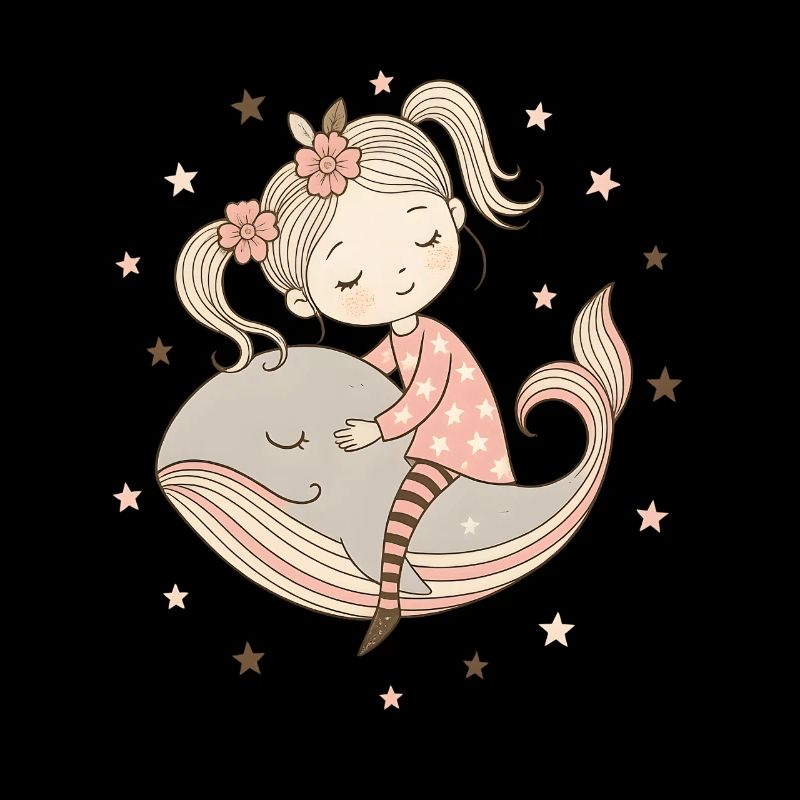 Traumhaftes Mädchen reitet auf Wal