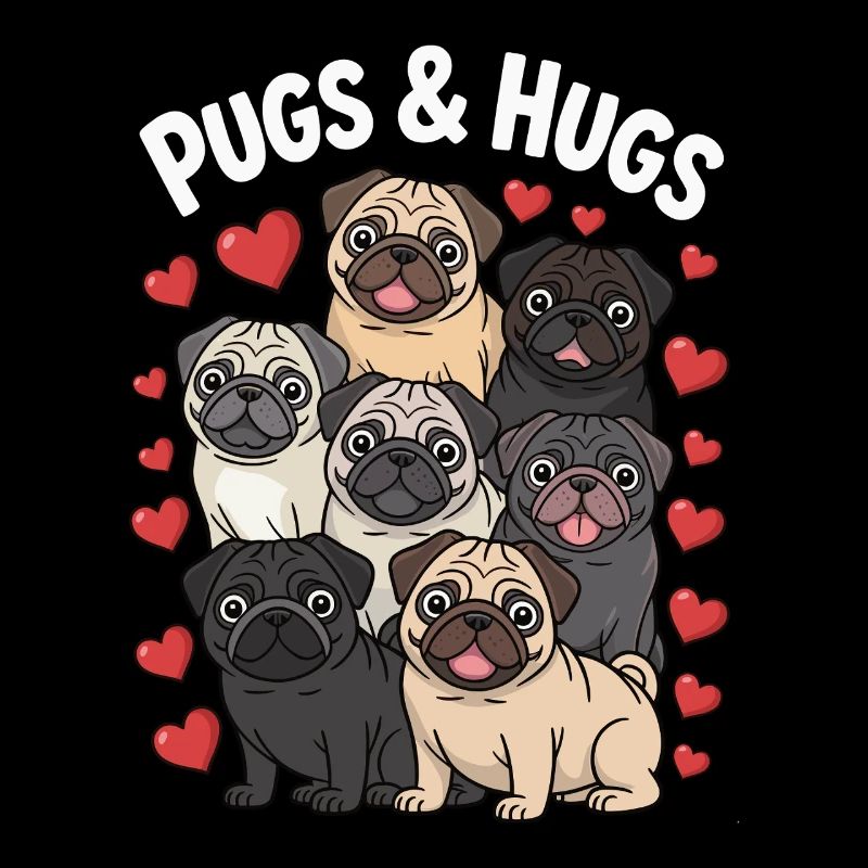 PUGS & HUGS – Niedliches Mops Design mit Herzen