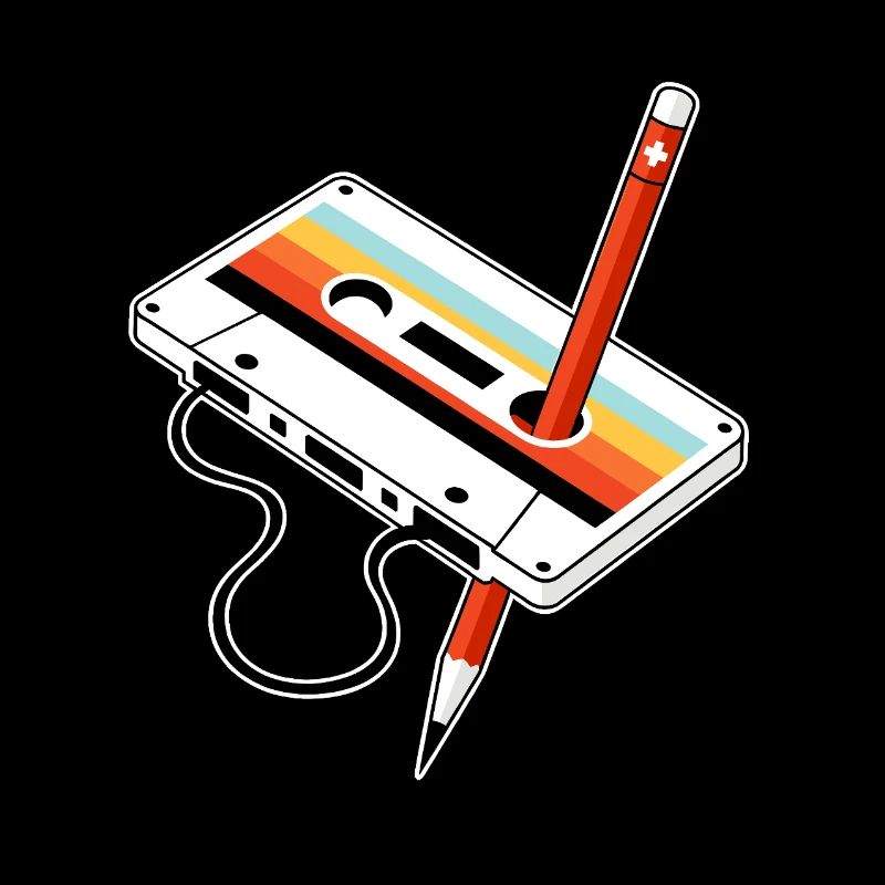 Art rétro sur cassette avec accent au crayon