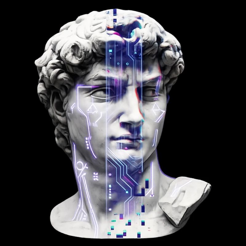 Classic neon cybernetic bust