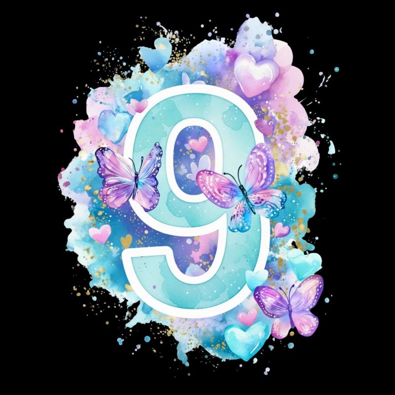 9. Geburtstag Schmetterlinge Pastell Mädchen Neun