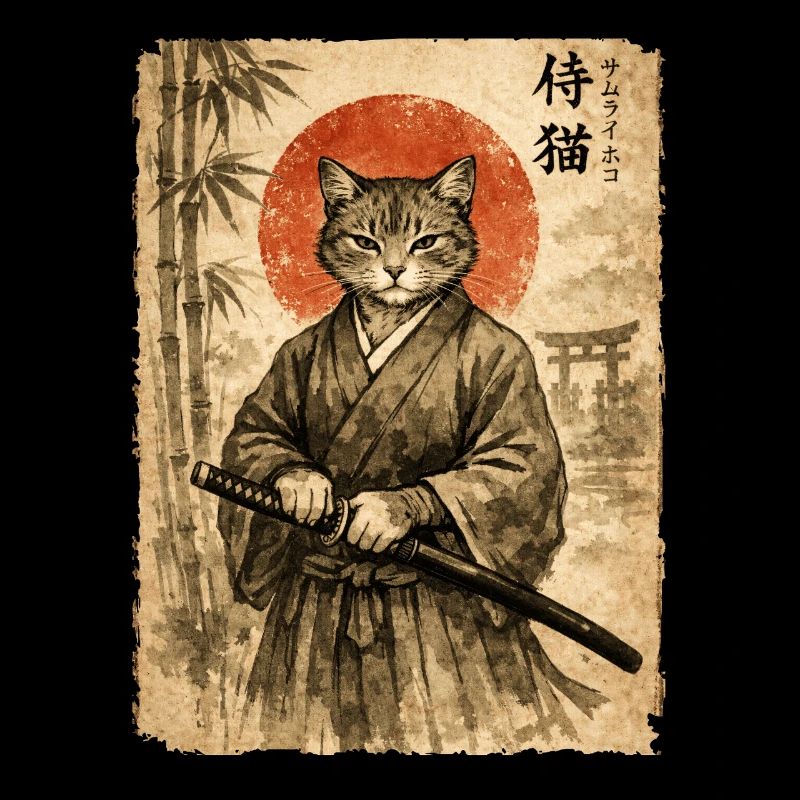 Samurai, Katze, Kater, Japanische Kunst, Anime
