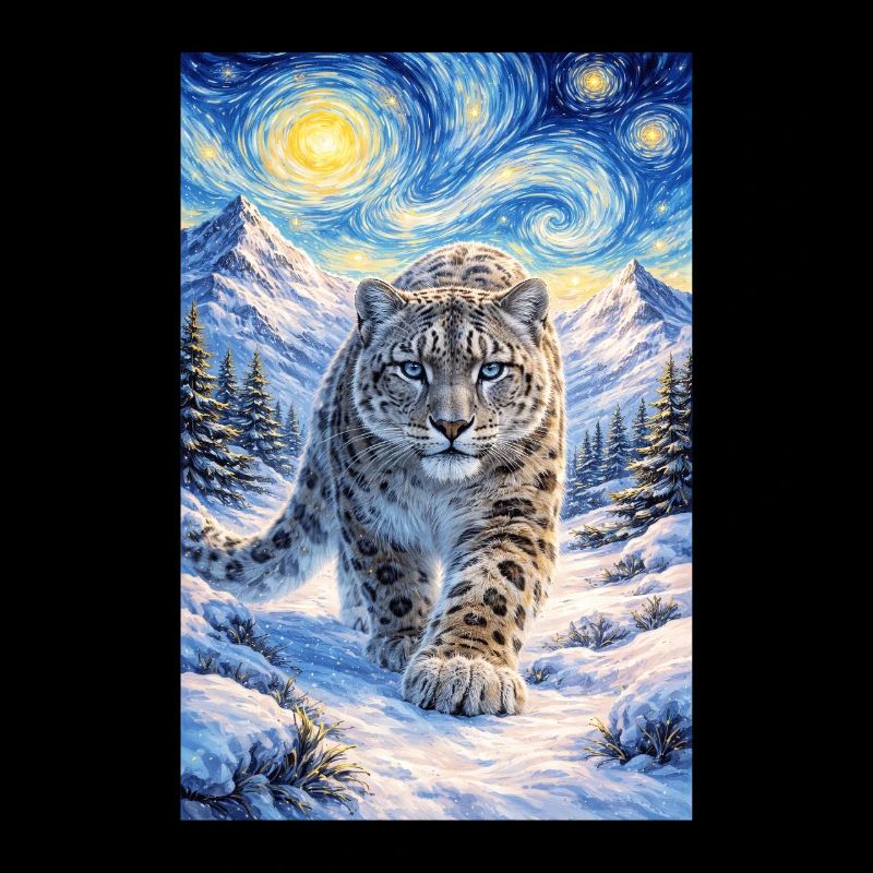 Snow leopard in the star forest