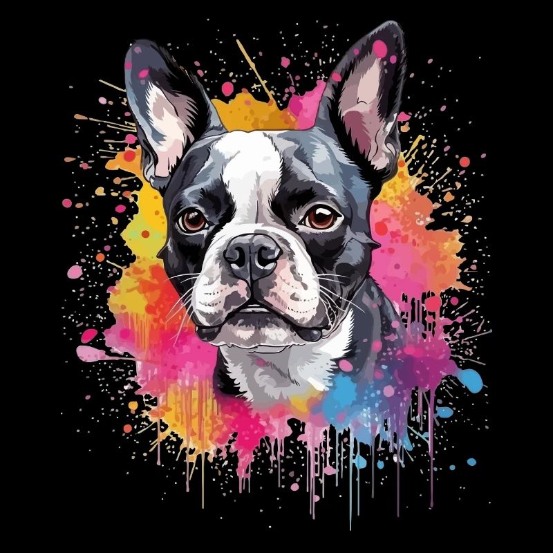 Chien Boston Terrier aux illustrations colorées