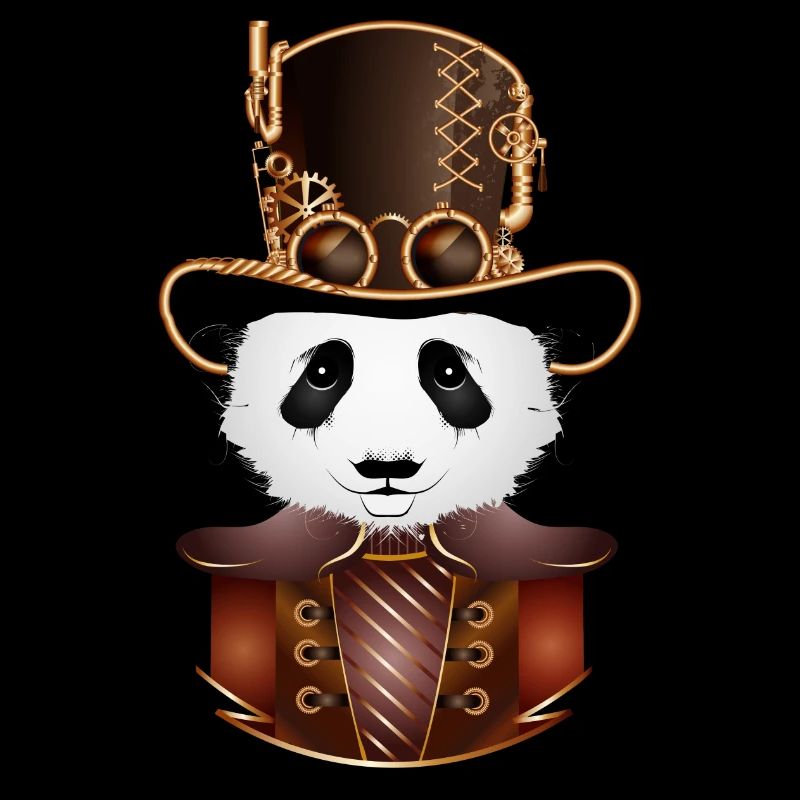 Steampunk Panda Bear avec un look de chapeau cylindre antique