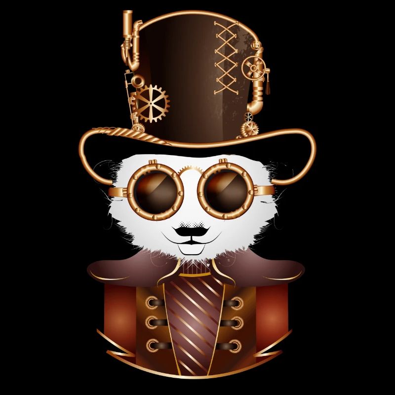 Steampunk Panda Bear with Cylinder Hat and Glasses