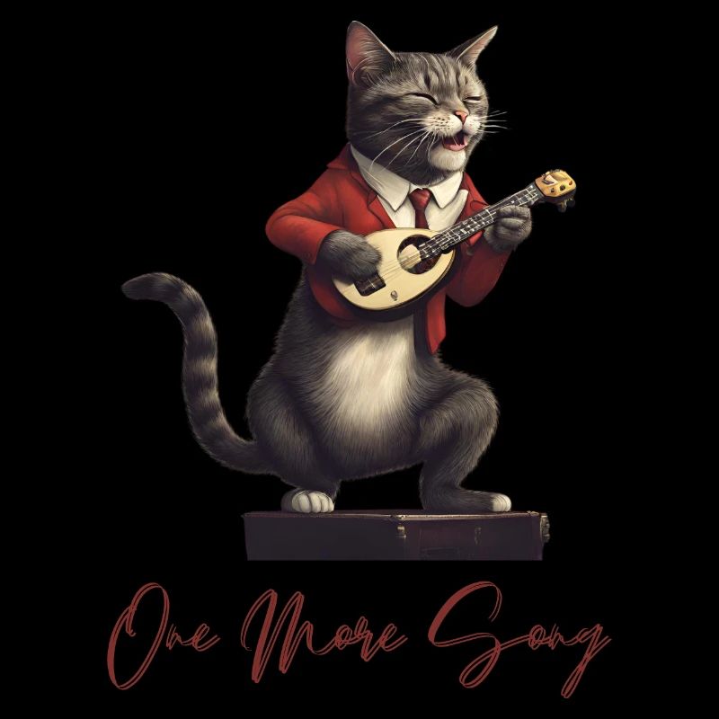 Cat in red suit plays guitar