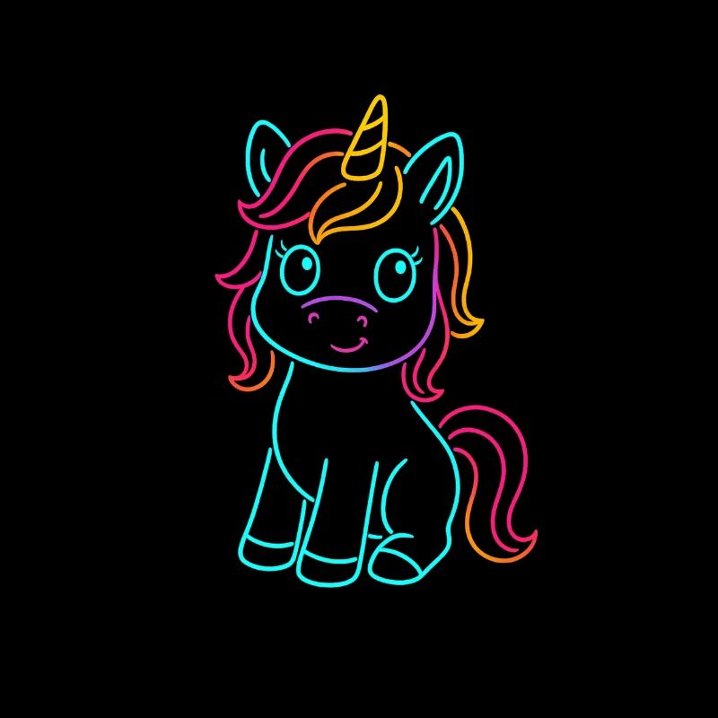 Sitzendes Neon Einhorn | Fantasy Leucht-Design Süß