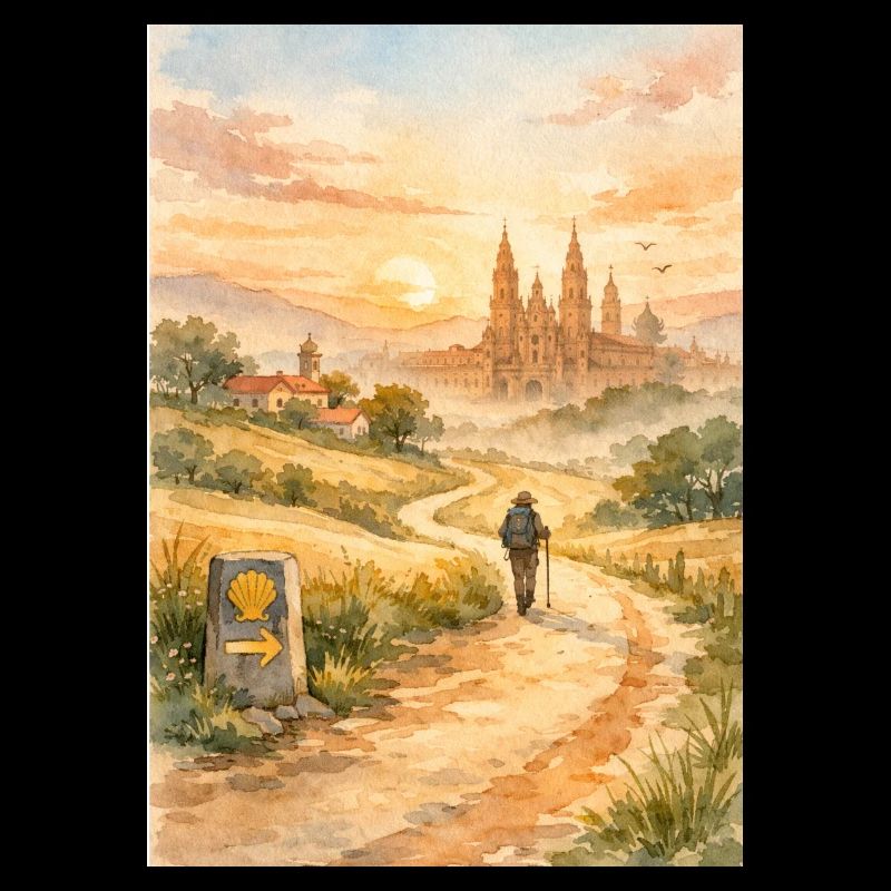 Peinture du pèlerin à Saint-Jacques-de-Compostelle