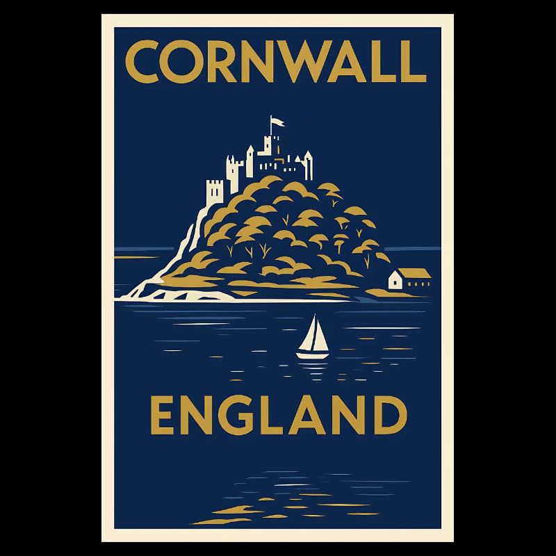 Cornwall, Angleterre – Affiche de voyage Art déco