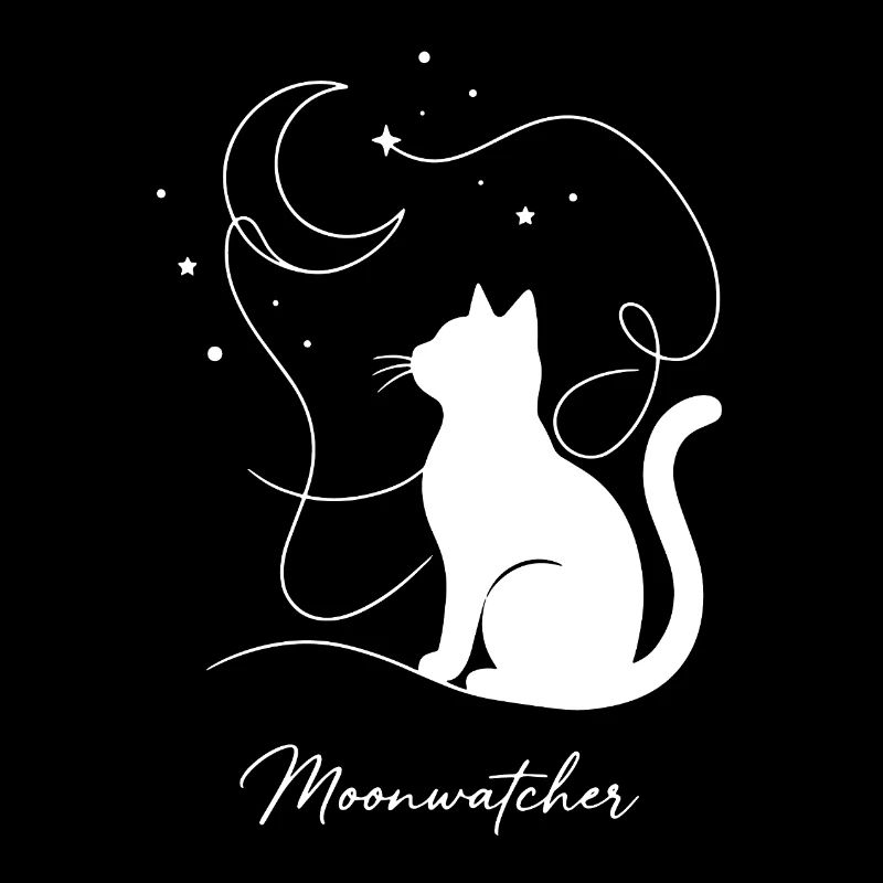 Moonwatcher Cat Between Moon and Stars White