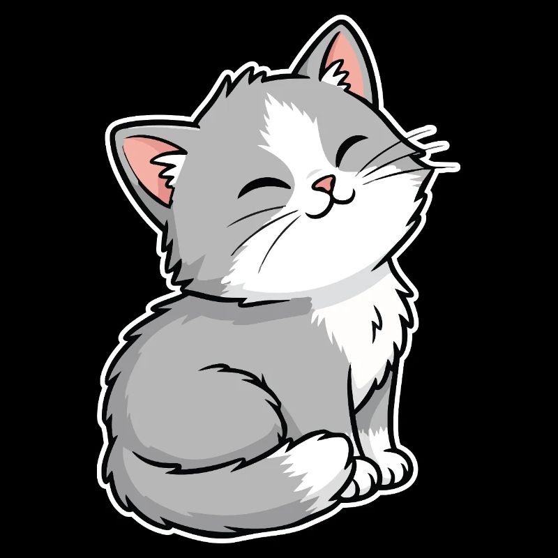 Chaton Gris et Blanc Heureux Portrait Kawaii
