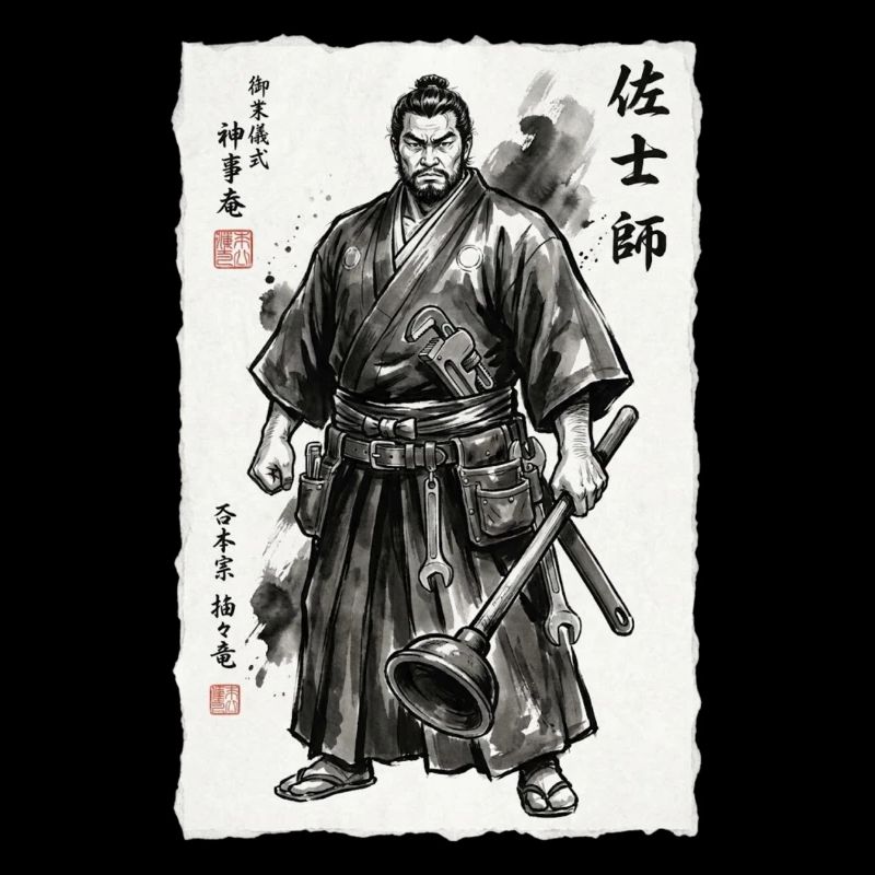 Samurai Handwerker Ukiyo-e Saugnapf Werkzeug