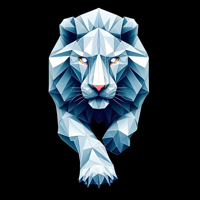 lion blanc bleu de face origami géométrique 3d