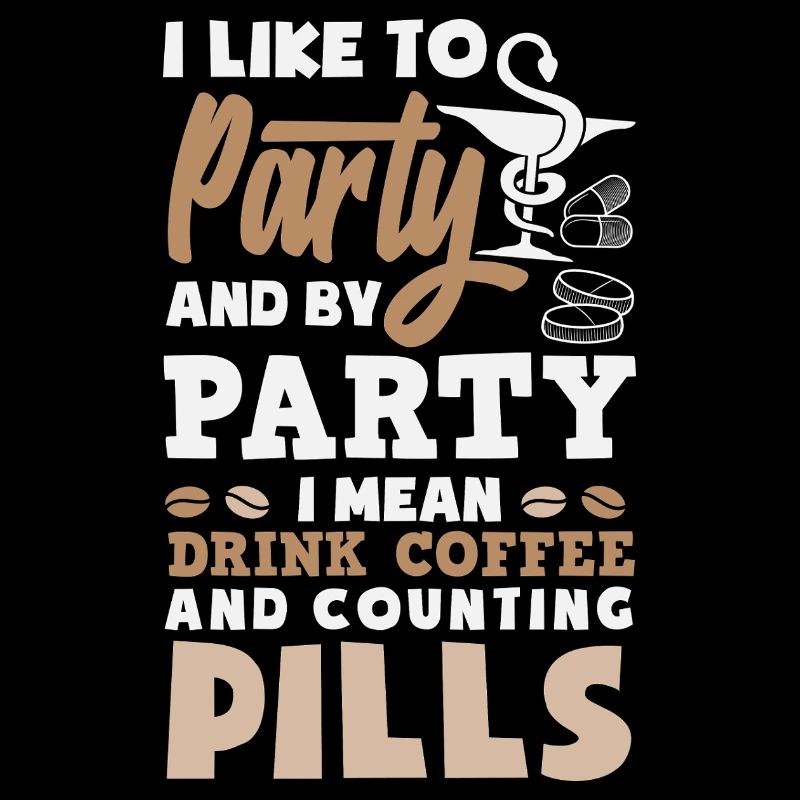 Fête, boisson, café, comptage les pilules, pharmacien