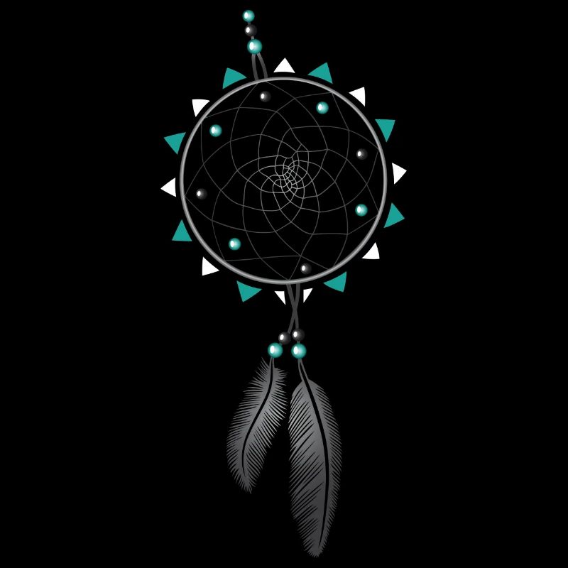 Dreamcatcher with pearls and feather. Turquoise.