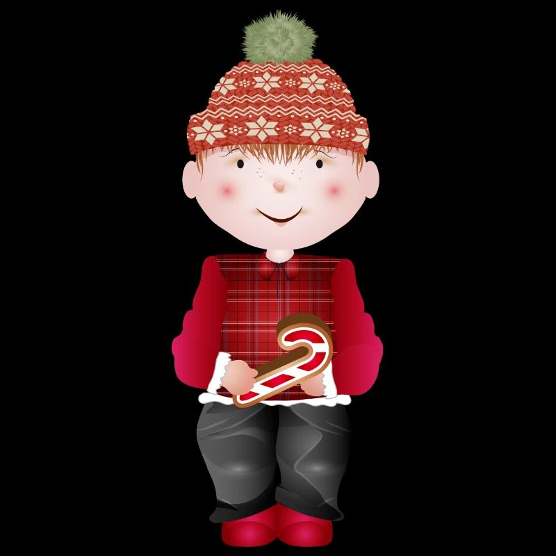 little boy with bobble hat and candy cane