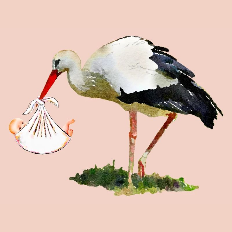 Cigogne avec bébé dans une écharpe