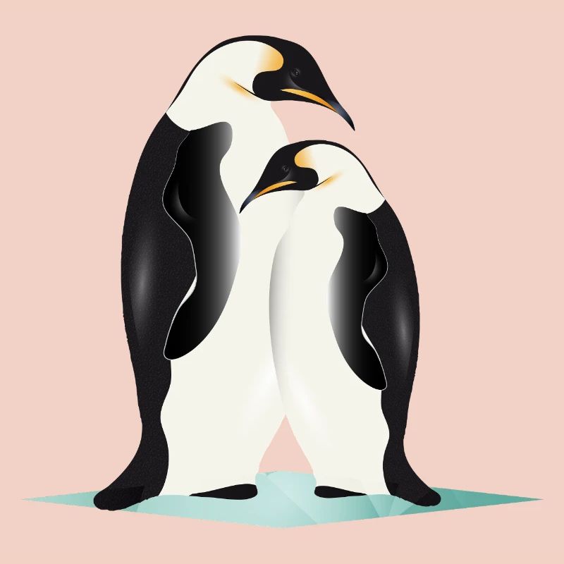 Two elegantly drawn penguins