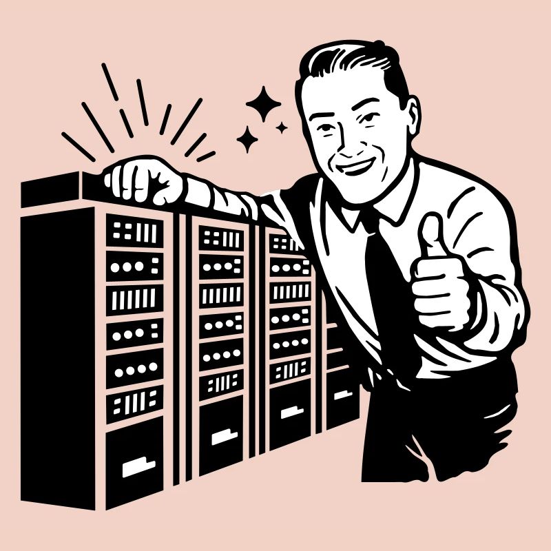 Rétro IT Admin Smiling – Support technique vintage