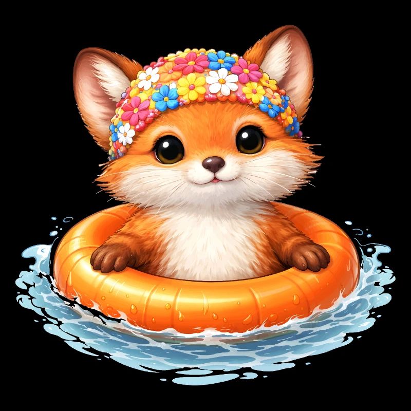 Cute fox with swimming ring