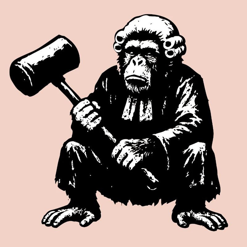 Rebellious monkey judge with hammer